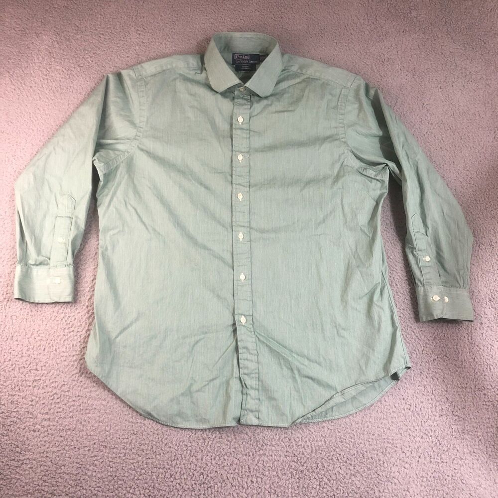 Ralph Lauren Shirt Men 17 32-33 Green Solid Preppy Regent Custom Fit Button Down